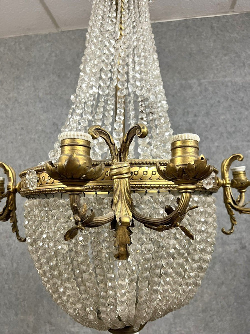 Napoleon III period hot air balloon chandelier in gilded bronze and crystal circa 1880 / h 138 cm