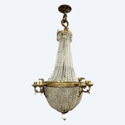 Napoleon III period hot air balloon chandelier in gilded bronze and crystal circa 1880 / h 138 cm