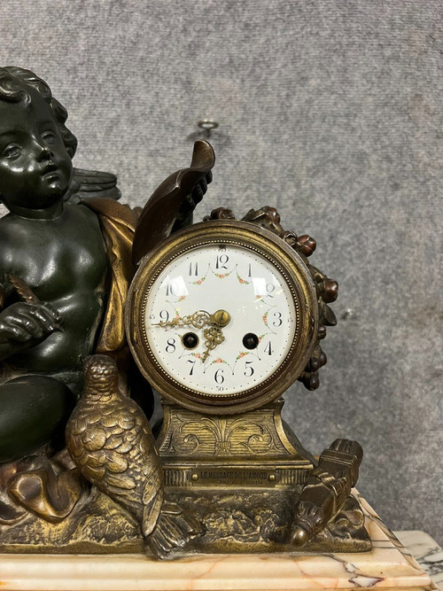 A.J Scotte: Large bronze, babbitt and marble clock, late 19th century, circa 1880