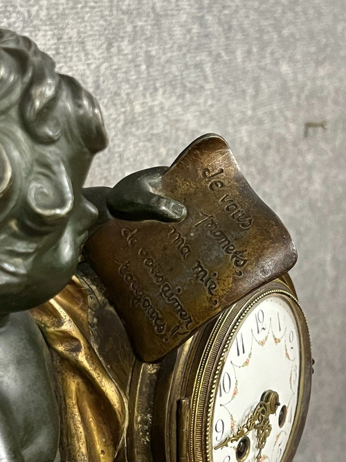 A.J Scotte: Large bronze, babbitt and marble clock, late 19th century, circa 1880