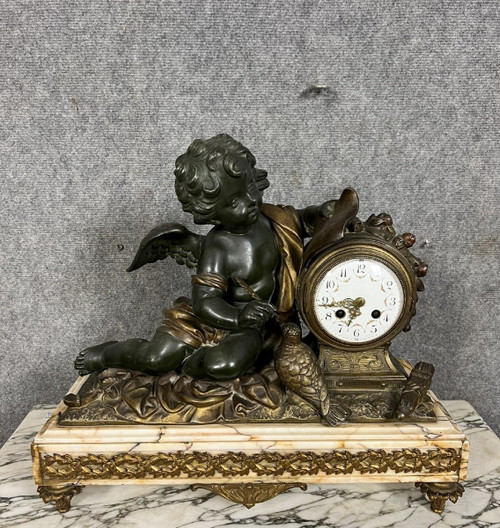 A.J Scotte: Large bronze, babbitt and marble clock, late 19th century, circa 1880