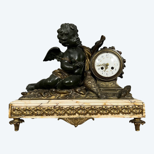 A.J Scotte: Large bronze, babbitt and marble clock, late 19th century, circa 1880