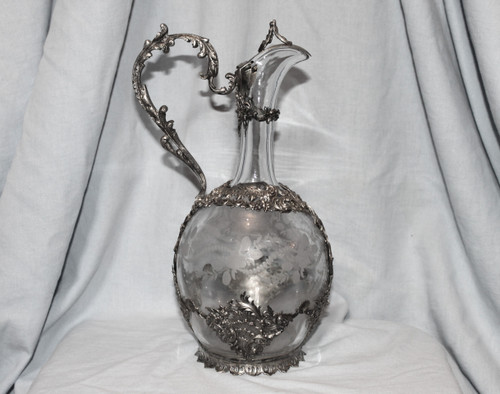 Louis XV style engraved glass ewer, 19th century