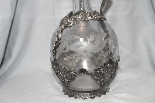 Louis XV style engraved glass ewer, 19th century