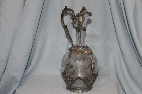 Louis XV style engraved glass ewer, 19th century