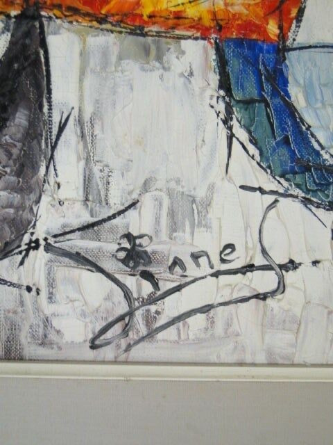 Oil on canvas abstract composition 1960 signed Dinness