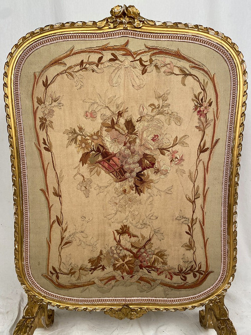 Gilded wood mantel screen with tapestry, Napoleon III period