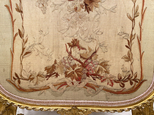 Gilded wood mantel screen with tapestry, Napoleon III period