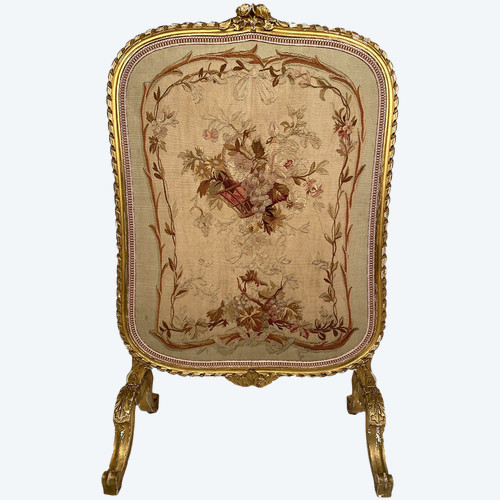 Gilded wood mantel screen with tapestry, Napoleon III period