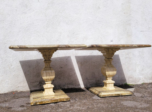 2 Tables Ou Bouts De Canapé Peintes Faux-marbre, XXth Century