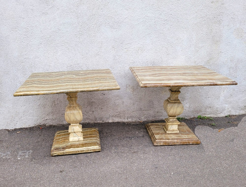 2 Tables Ou Bouts De Canapé Peintes Faux-marbre, XXème Siècle