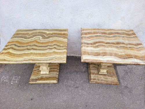 2 Tables Ou Bouts De Canapé Peintes Faux-marbre, XXème Siècle