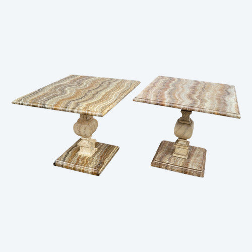 2 Tables Ou Bouts De Canapé Peintes Faux-marbre, XXème Siècle