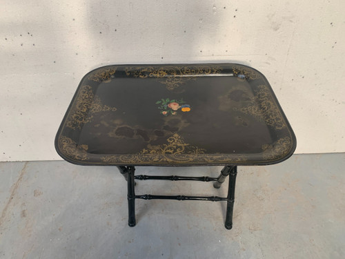 Large Napoleon III tray in painted sheet metal 19th century