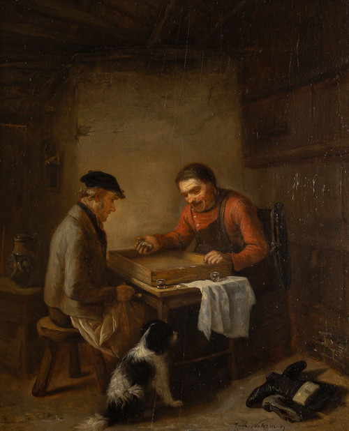 Zacharie Noterman (1820-1890) The Dice Players and the Dog oil on panel circa 1842