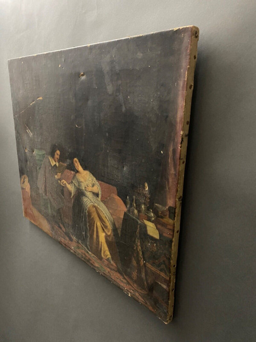 Huile sur toile scène d'intérieur XVIIe époque XIXe courtisans