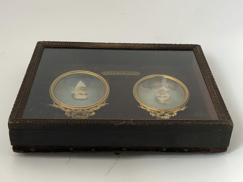 Pair of late 19th century couple miniatures by Georgine Nounckele bronze frame