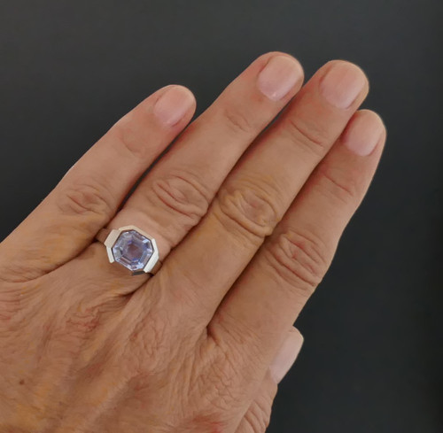 Art Deco Silver Ring Set With A Synthetic Blue Spinel