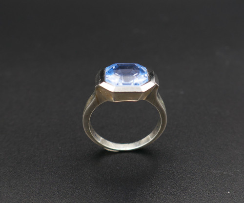 Art Deco Silver Ring Set With A Synthetic Blue Spinel