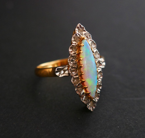 Opal and Diamond Ring, 2 Tone 18 Carat Gold.