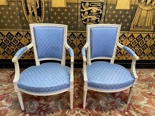 Pair of Louis XVI style cabriolet armchairs