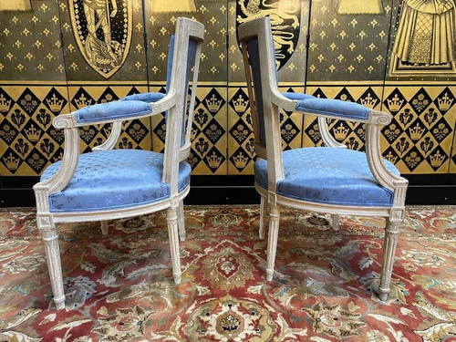 Pair of Louis XVI style cabriolet armchairs