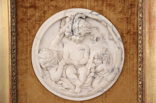 Sculptures Bas-Relief en Marbre Blanc avec Cadres, 19ème Siècle, Set de 2