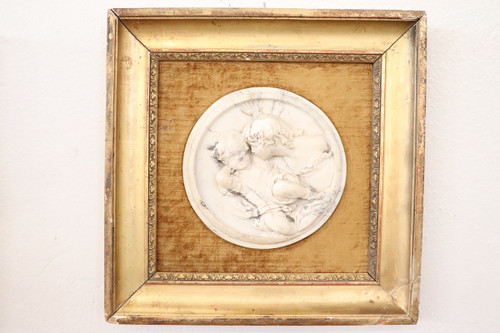 Sculptures Bas-Relief en Marbre Blanc avec Cadres, 19ème Siècle, Set de 2