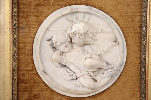 Sculptures Bas-Relief en Marbre Blanc avec Cadres, 19ème Siècle, Set de 2