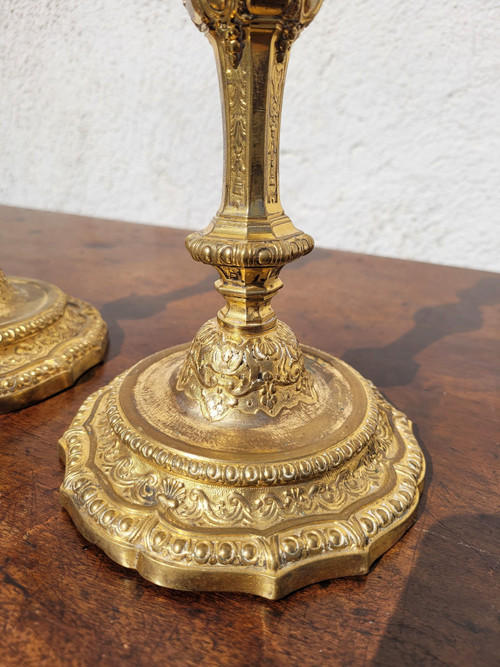 Pair Of Gilt Bronze Mercury Candlesticks, 19th Century