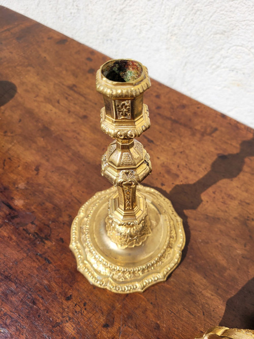 Pair Of Gilt Bronze Mercury Candlesticks, 19th Century