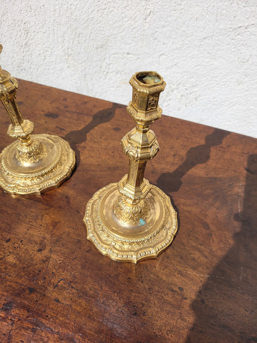 Pair Of Gilt Bronze Mercury Candlesticks, 19th Century