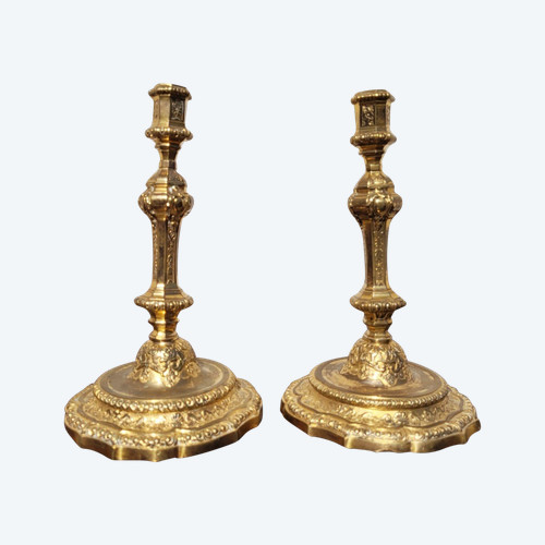 Pair Of Gilt Bronze Mercury Candlesticks, 19th Century