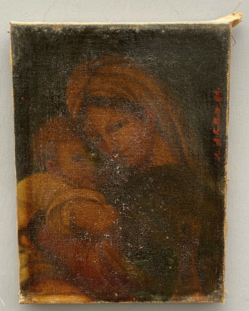 Oil on canvas Virgin and Child with red signature early 18th century