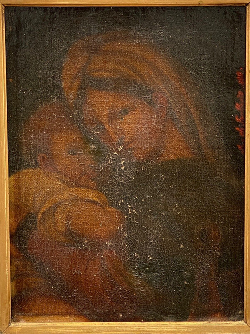 Oil on canvas Virgin and Child with red signature early 18th century