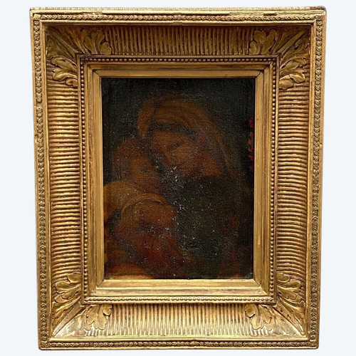 Oil on canvas Virgin and Child with red signature early 18th century