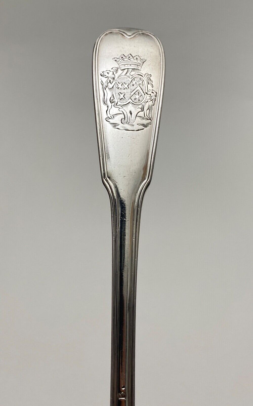 Solid silver olive spoon Fermiers généraux hallmarks