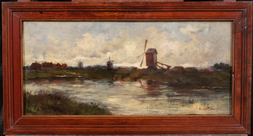 Edward CHAPPEL 1859-1946 Landschaft mit Mühlen, Niederlande oder Belgien, Gemälde, um 1883-85