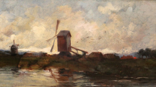 Edward CHAPPEL 1859-1946 Landschaft mit Mühlen, Niederlande oder Belgien, Gemälde, um 1883-85