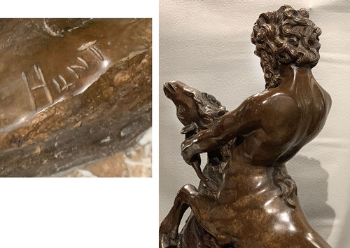 Grand bronze XIX ème, 65 cm, de James HUNT 1880 / ?,  Centaure en lutte avec un bouc