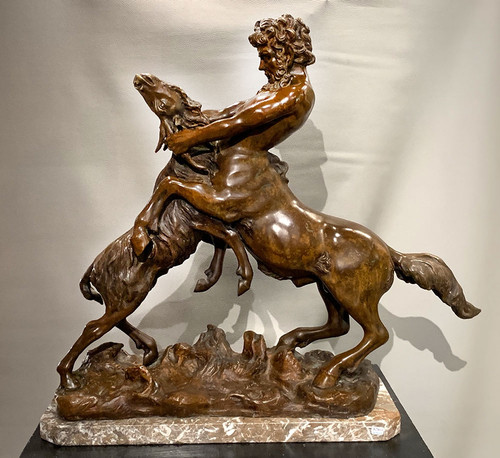 Grand bronze XIX ème, 65 cm, de James HUNT 1880 / ?,  Centaure en lutte avec un bouc