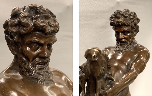 Grand bronze XIX ème, 65 cm, de James HUNT 1880 / ?,  Centaure en lutte avec un bouc