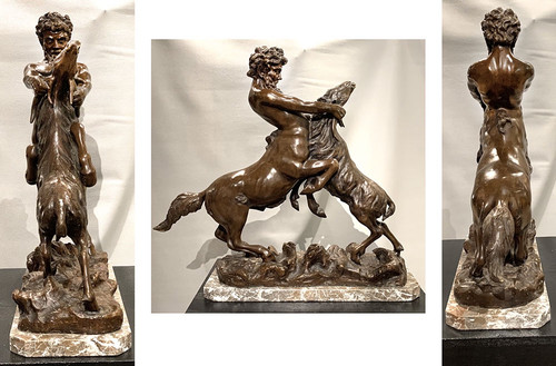 Grand bronze XIX ème, 65 cm, de James HUNT 1880 / ?,  Centaure en lutte avec un bouc