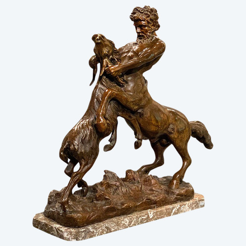 Grand bronze XIX ème, 65 cm, de James HUNT 1880 / ?,  Centaure en lutte avec un bouc