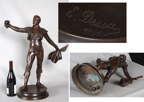 Bronze Taureaumachie, 67 cm, circa 1910, by Edmond DESCA 1855/1918, Matador, Toréador