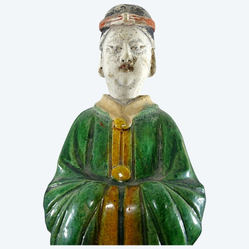 China, 17th century, Ming period, Glazed Earthenware Statue of a Dignitary.