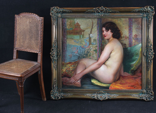 Nude from 1944, by Emile Van Damme, 112 cm, École Française