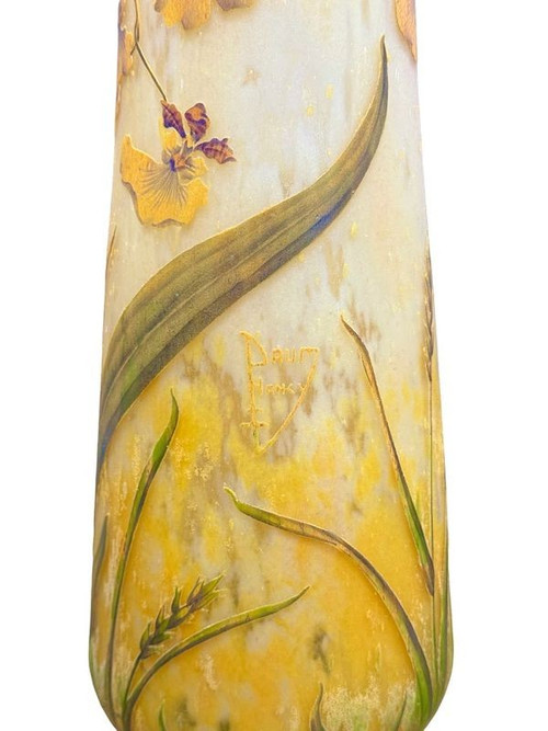 Daum Nancy Large Art Nouveau "Orchids and ears of wheat" Vase