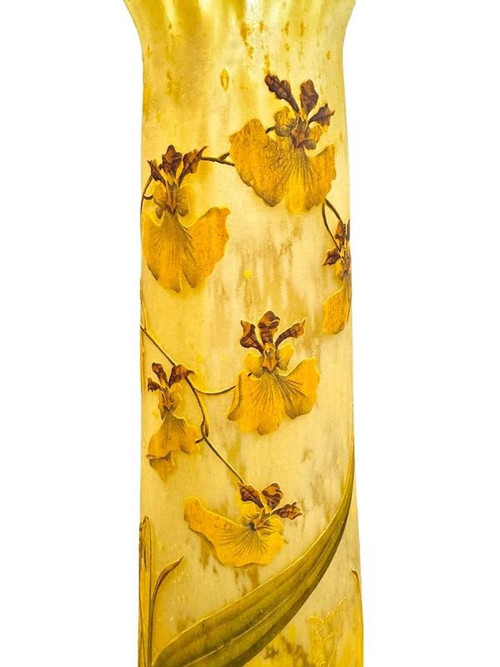 Daum Nancy Large Art Nouveau "Orchids and ears of wheat" Vase