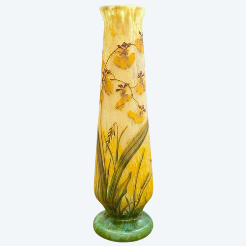 Daum Nancy Large Art Nouveau "Orchids and ears of wheat" Vase